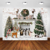 Avezano Christmas Backdrop Winter Fireplace Xmas Tree Photography Background Holiday Photobooth Portrait Wall Party Banner Photo Studio Props (7ft x 5ft)